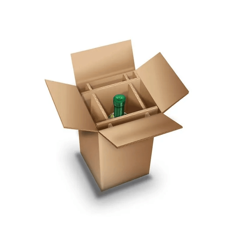 Single wine bottle packaging with dividers